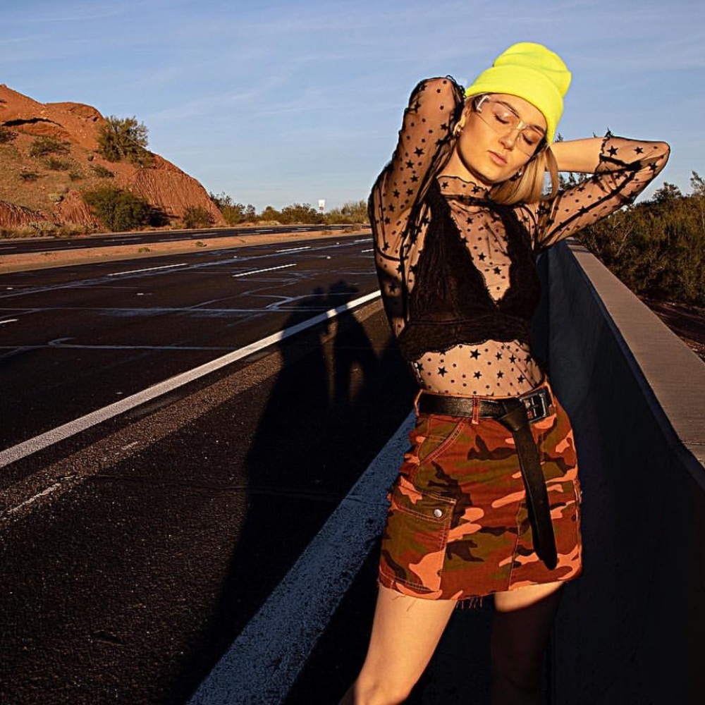 Camo mini skirt orange
